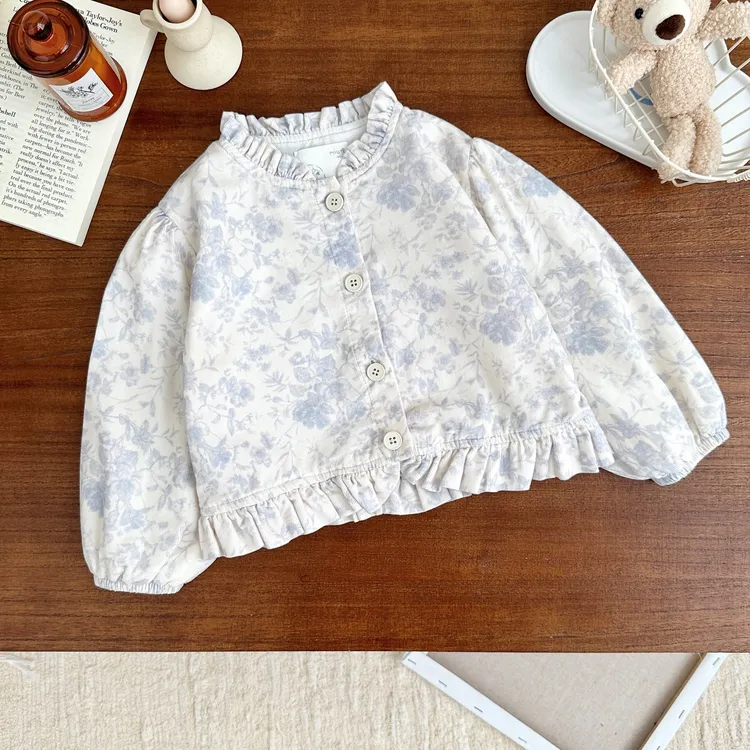 童装外套碎花女童长袖复古外套春秋款双层花边可爱时尚上衣