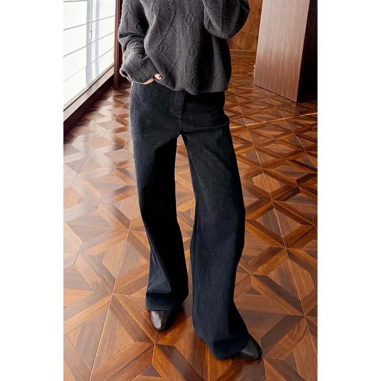 HERLAND她地【夜牧】时尚百搭牛仔裤高腰休闲加绒秋冬阔腿裤