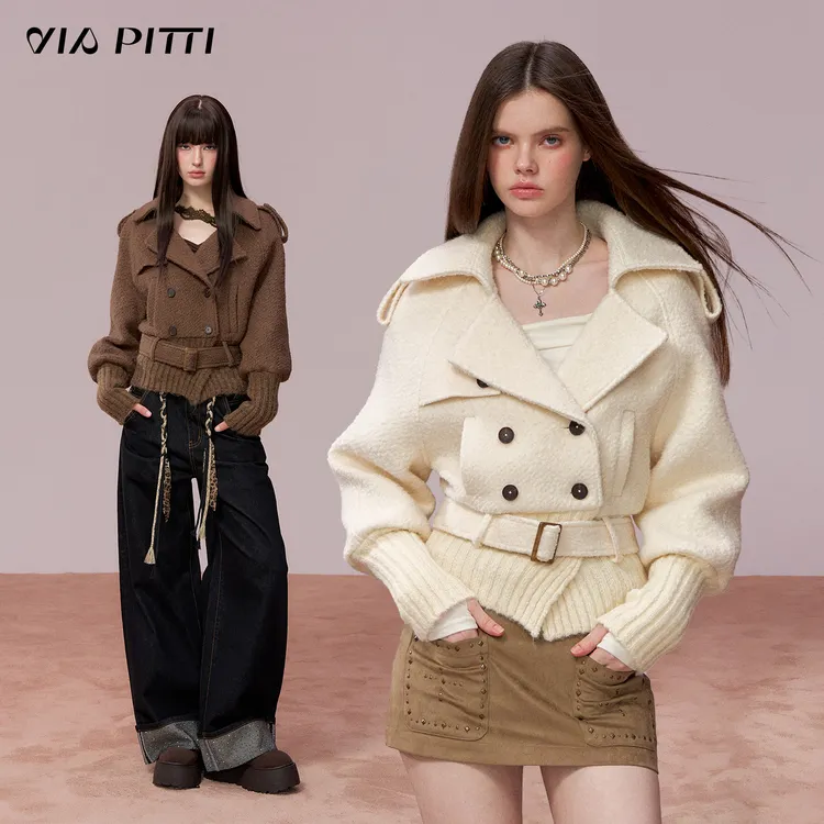 ViaPitti【官方专属】重工毛织毛衣拼接设计感夹克大衣VIADC735