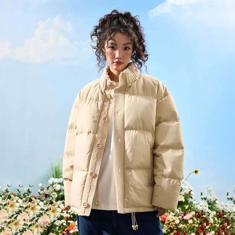 Nuthink潮流百搭加厚保暖棉衣加厚外套针织立领拼接男女冬季新款