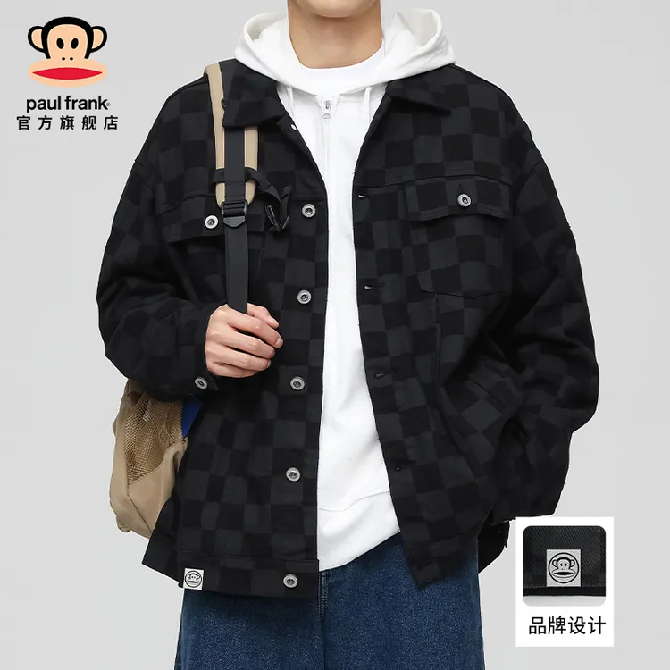paulfrank/大嘴猴格子牛仔外套男士秋季新款潮流宽松百搭痞帅夹克