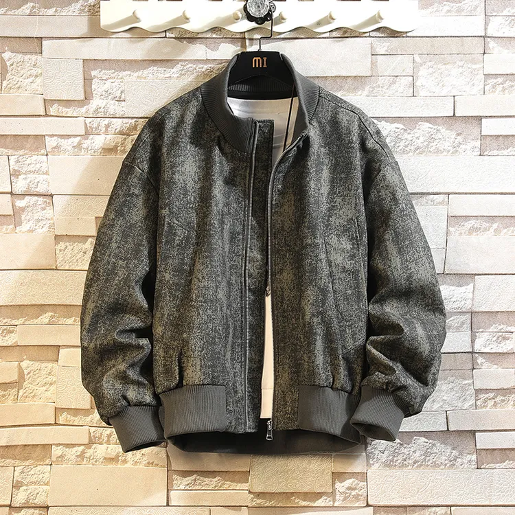 美式高街男士扎染皮夹克男复古棒球领春秋季韩版工装大码上衣外套