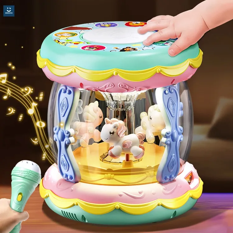 拍拍鼓玩具音乐拍拍鼓早教益智旋转木马手拍鼓玩具