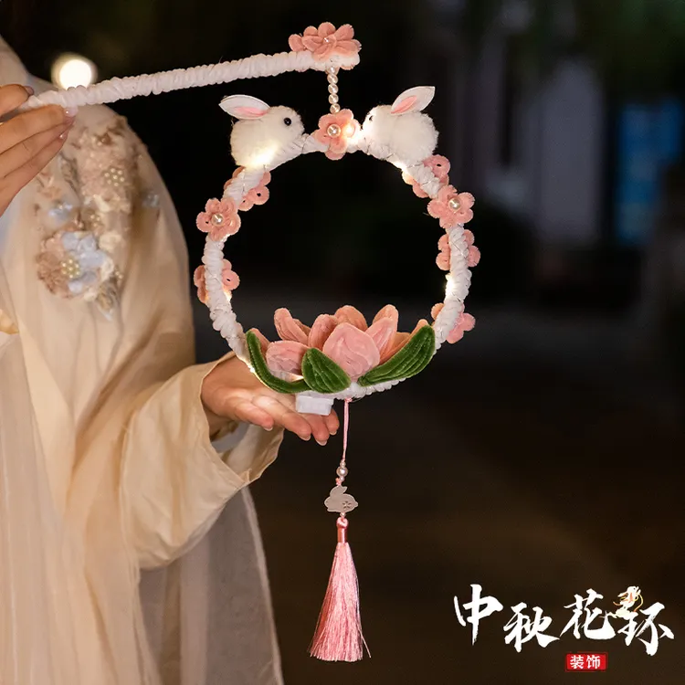 中秋节扭扭棒兔子花灯手工diy材料灯笼挂件儿童手提发光花环挂饰