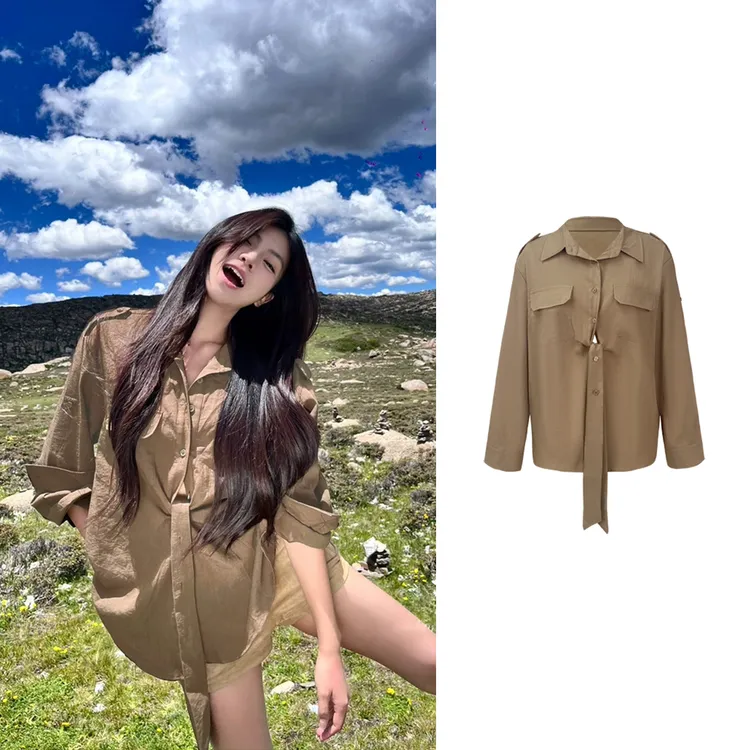 咖啡小馆 咖色时尚复古衬衫Z 9056#