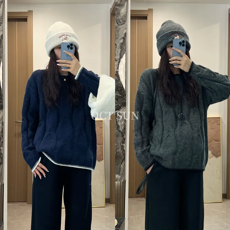 【十月名裳】秋冬孕妇装气质时尚减龄宽松白边圆领毛衣上衣