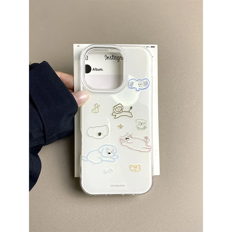 单层线条动物园适用苹果16pro手机壳新款iphone15promax卡通13