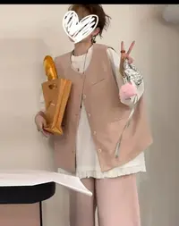 【莹莹推荐】减龄马甲花边小衫九分阔腿裤胖mm秋季新款显瘦三件套