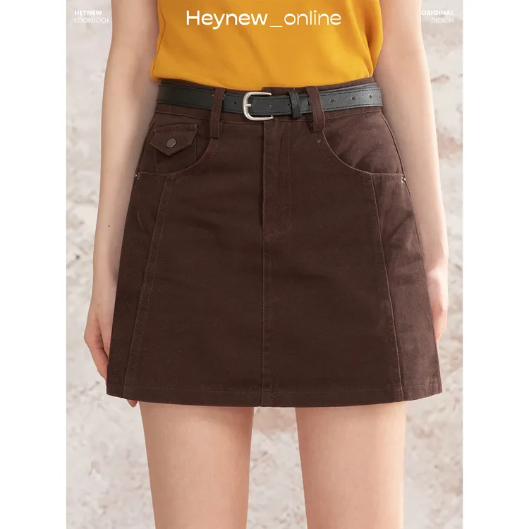 【西部少女】韩系时尚复古百搭纯色遮胯显瘦A字高腰牛仔短裙5Q232