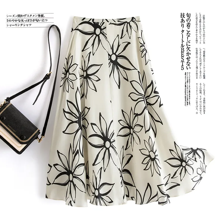 重磅斜纹绸印花百搭桑蚕丝半身裙P9008905