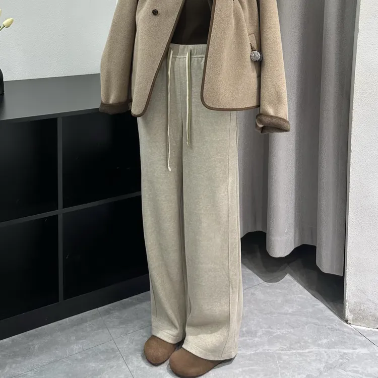 【韩衣舍】9307棉芭莎羊绒裤百搭显瘦直筒阔腿裤舒适弹力休闲款