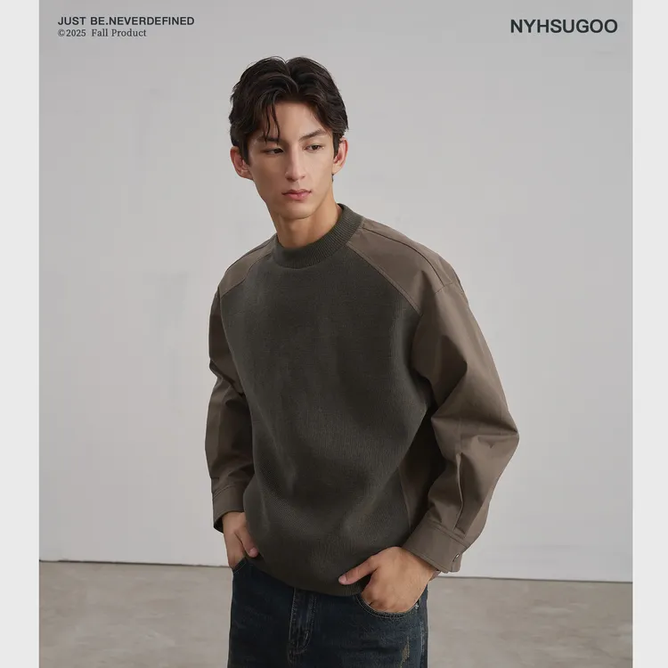 NYHSUGOO/南乙秋季毛织拼接套头卫衣男士简约廓形3873长袖上衣