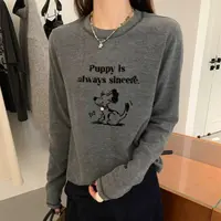 钱多多圆领明线印花长袖T恤秋冬女打底衫21061