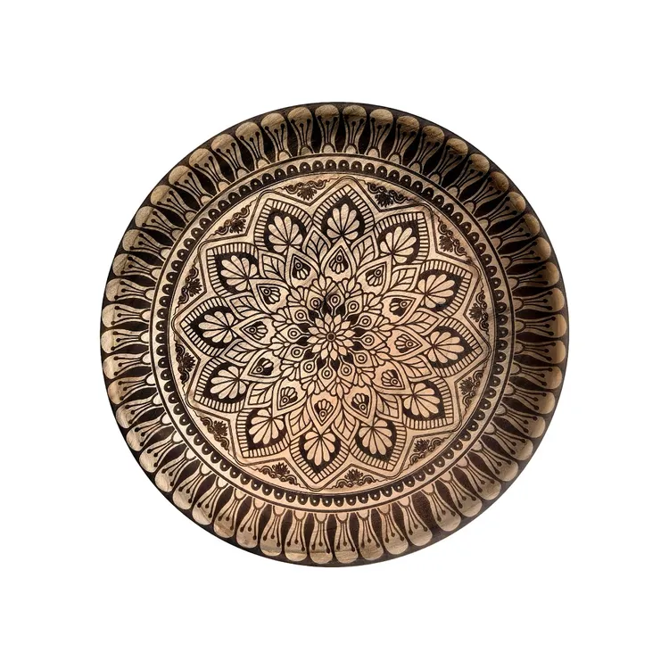 新疆喀什民族风格创意摆件民宿酒店民族餐厅室内装饰品核桃木圆盘
