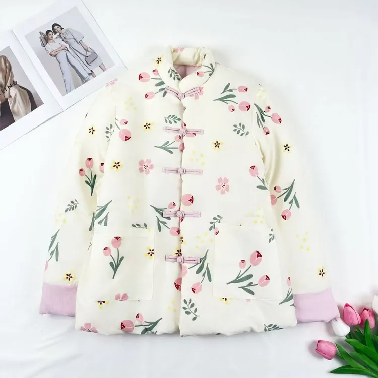 复古纯棉碎花棉袄纯手工棉花棉衣加厚保暖立领盘扣棉服冬季外套
