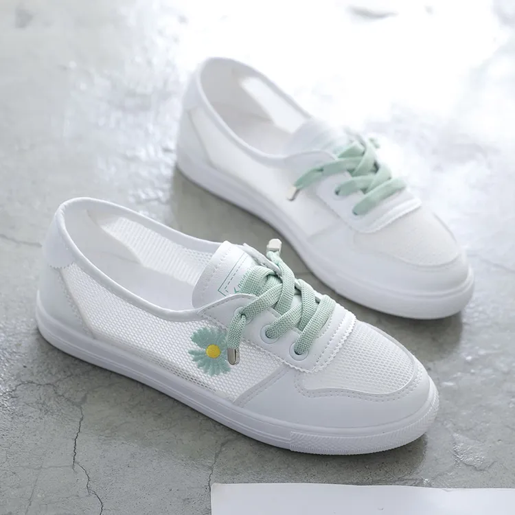 网面小白鞋女款2025爆款百搭夏季透气网鞋小雏菊懒人女款小白鞋