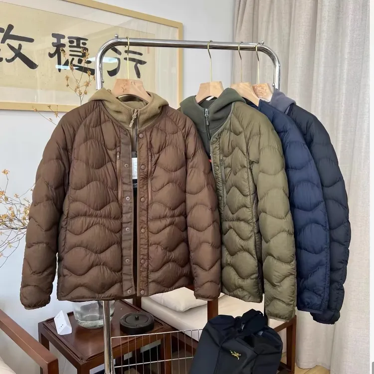 男女同款复古秋冬纯色圆领轻型羽绒服外套夹克情侣款