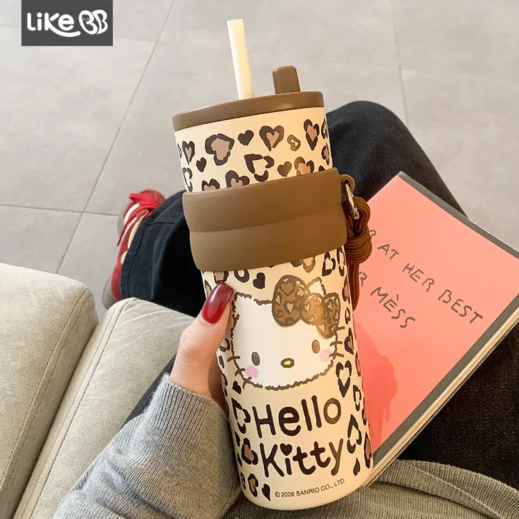 hellokitty保温杯女生带吸管水杯女新款2025高颜值可爱大容量杯子