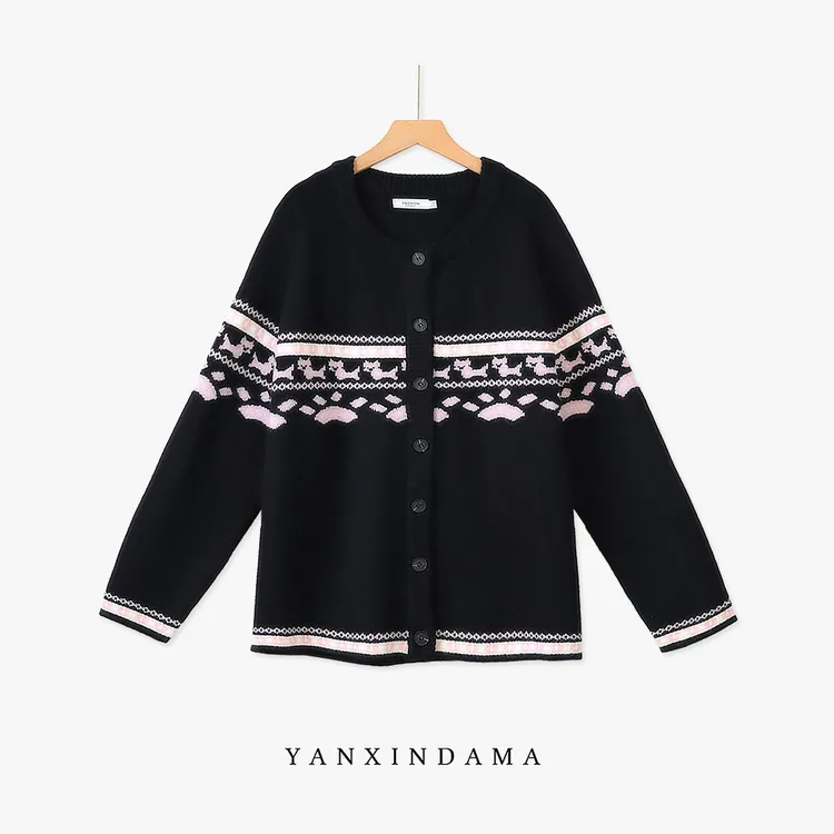 大码女装300斤胖MM百搭慵懒风可爱小猫休闲毛针织衫8099