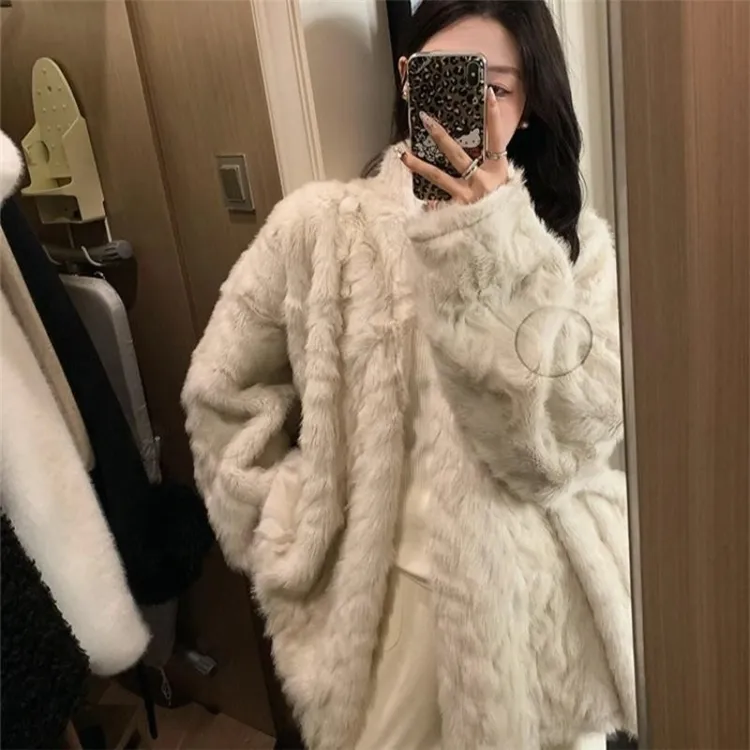 人造皮草 仿水貂毛毛外套女冬慵懒宽松廓形蝙蝠袖韩版披风大衣潮