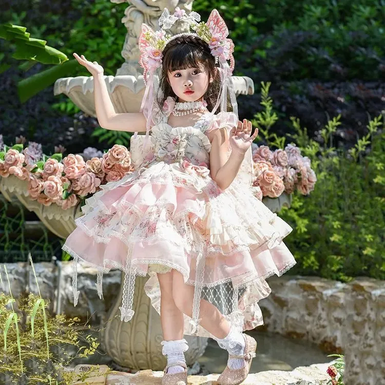 女小童洛丽塔公主裙夏季新款洋气莫奈花园连衣裙花仙子洛丽塔裙子