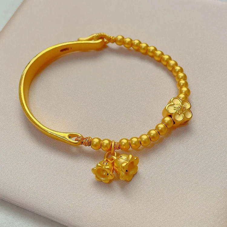 铜合金手链 铃兰花半镯手链女轻奢小桃花编织金色手串高级感潮流