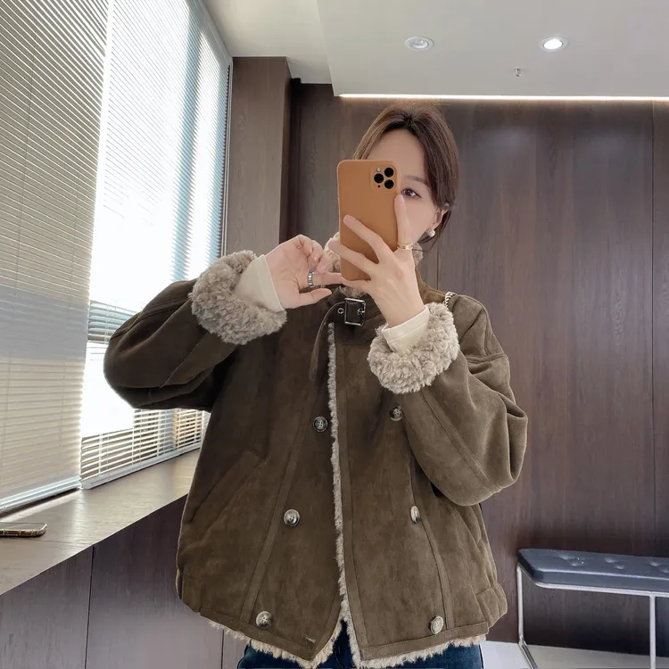 IMFLY金小金自制女装 毛毛外套DYW10162冬季立领加绒保暖外套