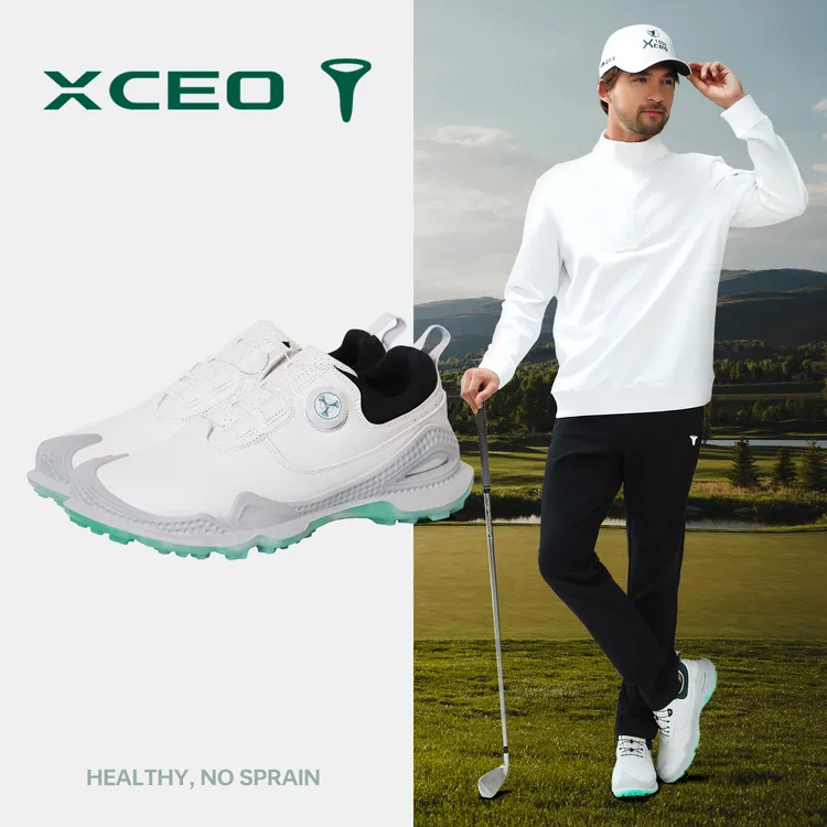 真皮防滑白绿色旋钮鞋golf高尔夫球鞋男高尔夫专用男鞋专用运动鞋