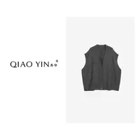 QIAO YIN“马夹”时尚针织女马夹女装上衣V领无袖常规款QY28282