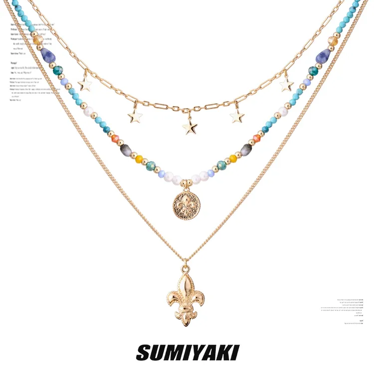 铜合金仿珍珠项链 SUMIYAKI度假风彩色金色百搭叠戴套组项链ins