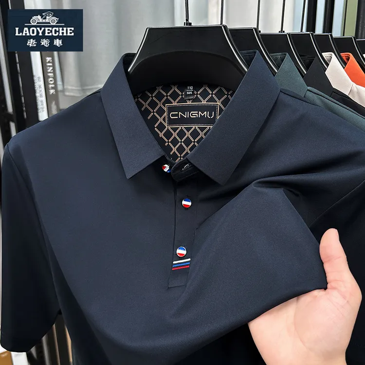 老爷车夏季高档男士短袖T恤桑蚕丝薄款翻领POLO衫男装半袖上衣t