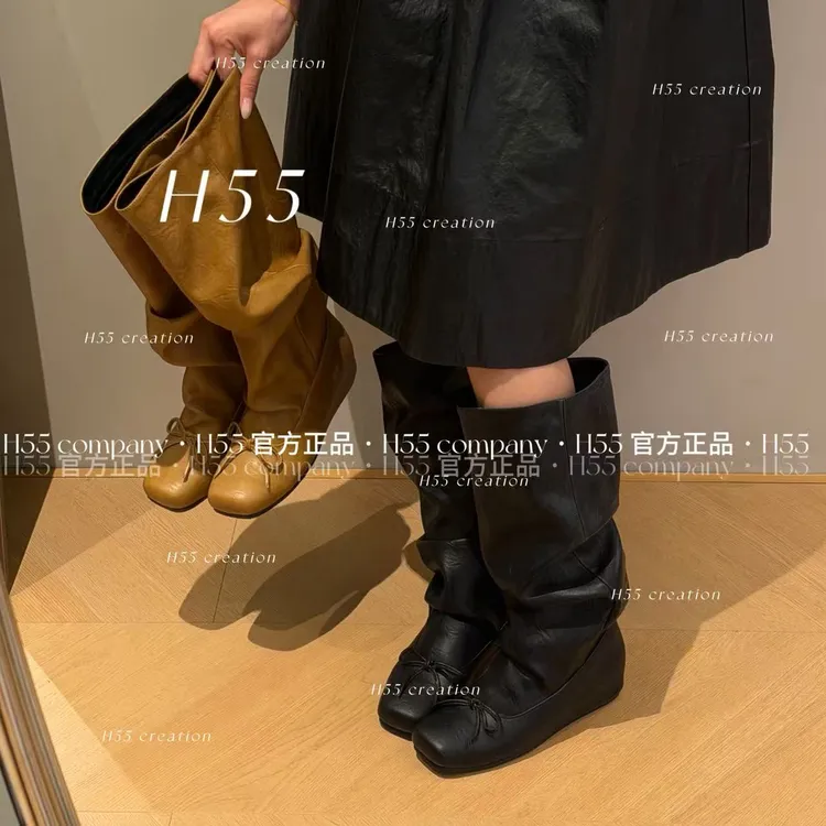 H55女鞋波尔多圆舞曲-手抓纹方头皱皱靴5cm45-2981-YY