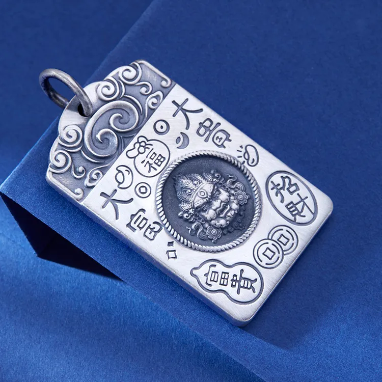 吊坠足银 福牌男士时尚手工做旧民族风个性黄财神项链挂坠素款