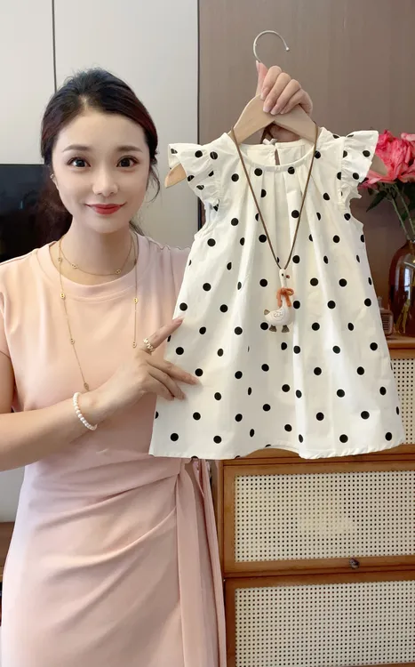 【纯棉】夏季波点少女风飞飞袖连衣裙薄款圆点洋气网红纯欲辣妹风