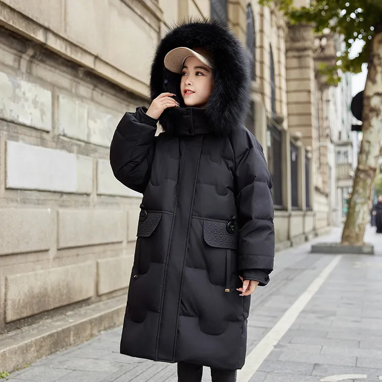 儿童羽绒服女童新款中长款带毛领中大童加厚抗寒洋气冬季休闲外套