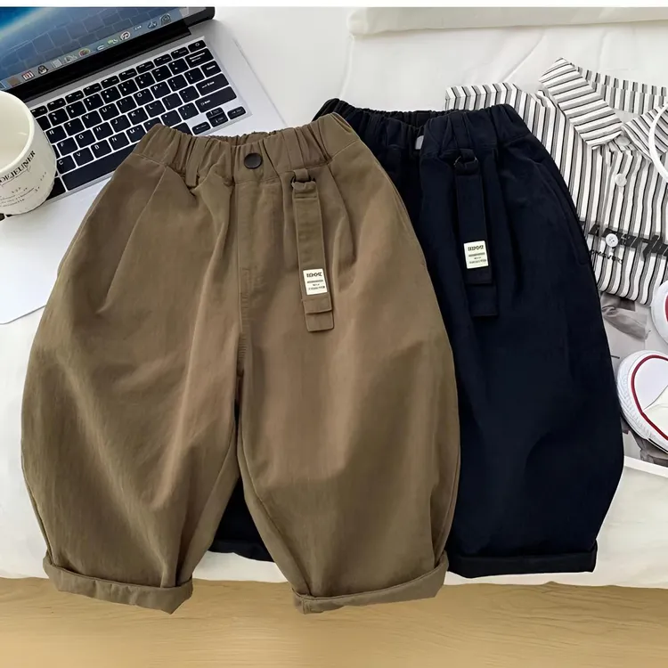 男童裤子韩版宽松时尚哈伦裤2025新款百搭休闲棉布裤子潮纯色宝宝