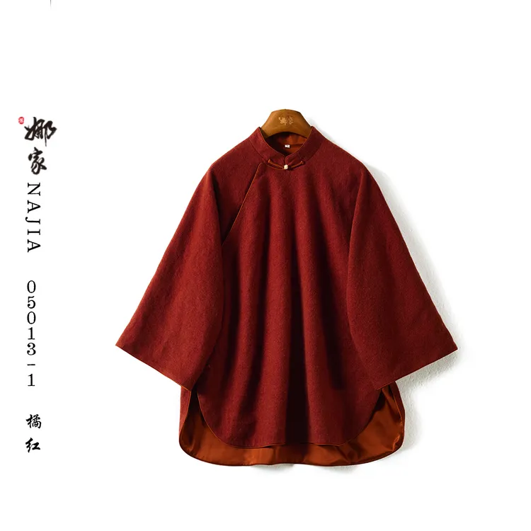 娜家-国风亚麻羊毛偏开双层上衣NAJIA（05013-1）汉服
