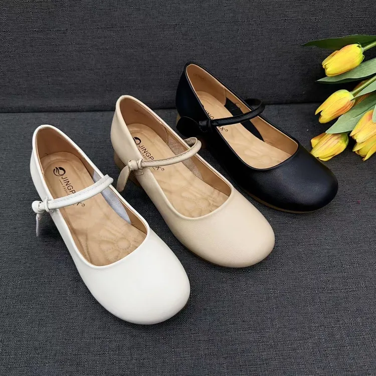 【翘颜品牌】夏季新品时尚一字带百搭纯色舒适软底女款单鞋b3205