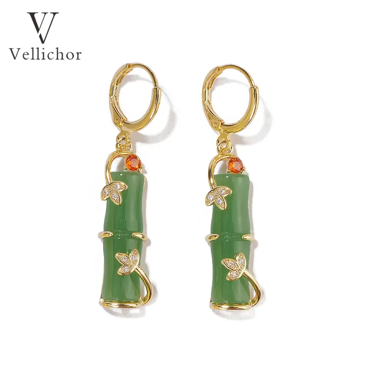 铜合金耳饰 润竹 原创设计精致翠绿色竹节耳环水润竹子耳钉高级感