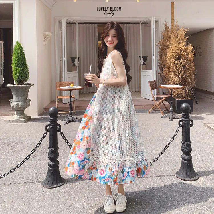 镂空罩衫碎花裙套装女2025夏季新款海边度假风小清新田园风两件套