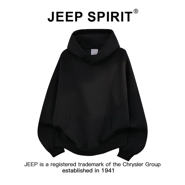 JEEPSPIRIT吉普复古分割线纯色连帽上衣男士秋季新款宽松休闲卫衣