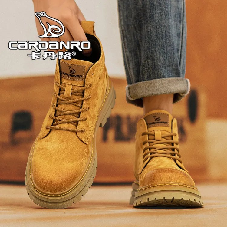 意大利卡丹路男鞋冬季复古英伦大黄靴男士皮鞋增高厚底工装马丁靴