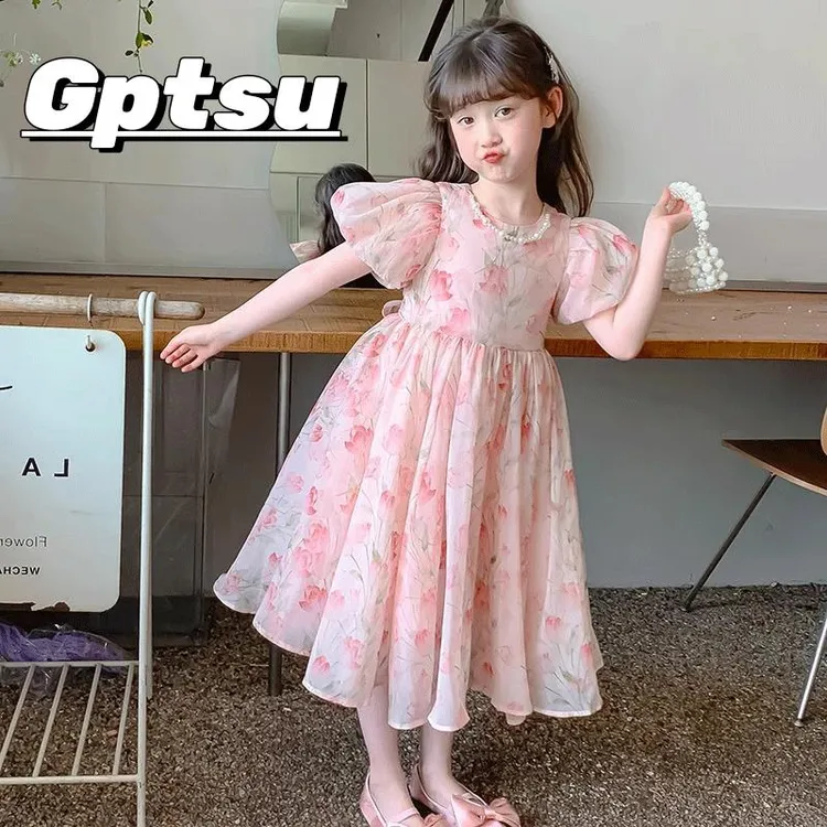 GPTSu女童装连衣裙2025新款洋气儿童裙子童装小女孩泡泡袖公主裙