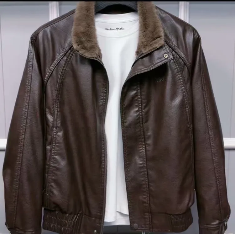 男士外套休闲款冬季保暖翻领款毛领男士夹克加厚加绒秋冬男装外套