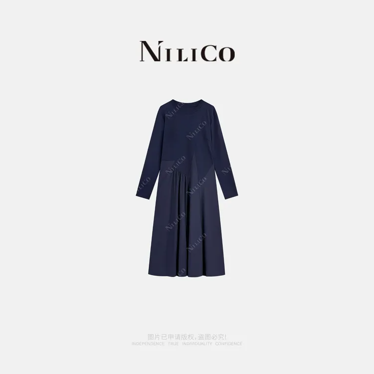 NILICO【发现美】可持续时髦显瘦百搭解构拼接长袖连衣裙