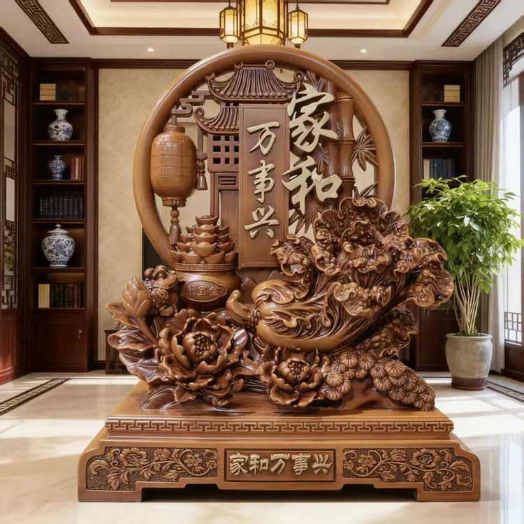 (家和万事兴) 新中式客厅茶室送礼开业高档摆件XDH 约高33*长27cm