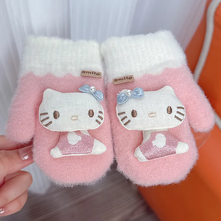 儿童手套加绒加厚保暖全包连指带挂绳0-3岁男女宝宝婴幼儿防寒冻