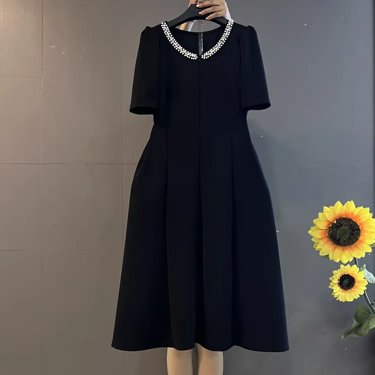 时尚优雅显瘦重工钉珠气质显瘦长款大码连衣裙096