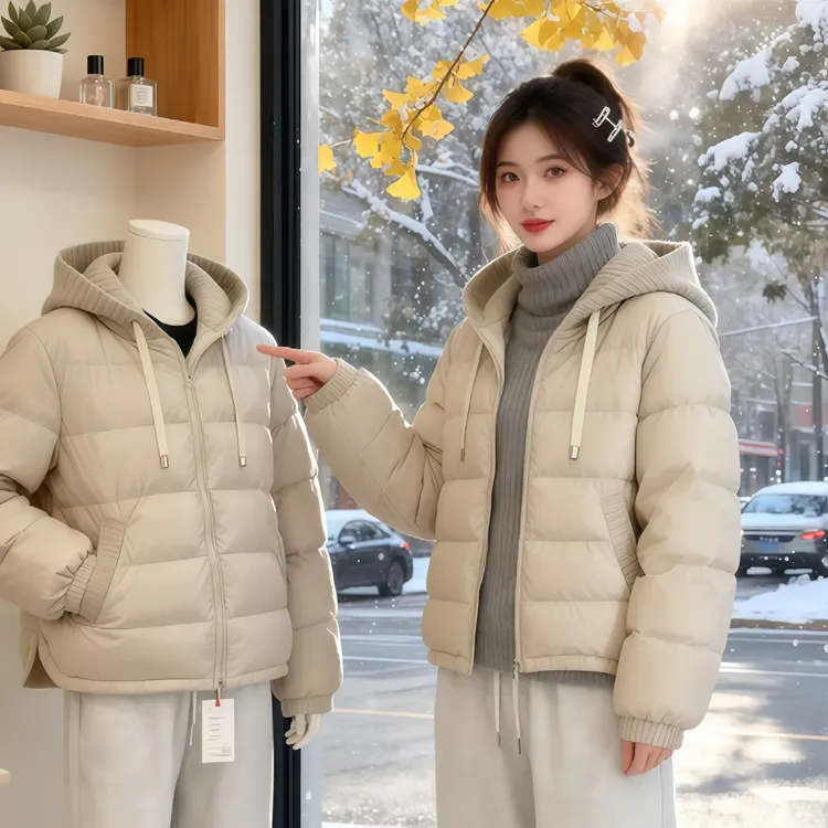 SHALLDOER【安妮霍尔】 洋气小个子棉服女冬季针织拼接连帽保暖外套