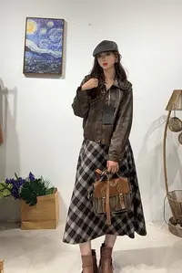 118区5088咖色春秋POLO领户外休闲皮衣外套